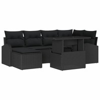 Garten Sofa Set 7-Teilig Mit Kissen Sitzgruppe Schwarz Outdoor