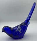 Fenton Glass Signed Cobalt Blue Long Tail Bird of Happiness Figurine