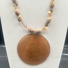 Vintage Y2K Shell Disc Pendant Necklace Beaded Chunky Boho Statement Jewelry