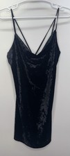 Bardot Black Velvet Mini Dress Spaghetti Strap Sleeveless Whimsigoth S / 6 HOCO