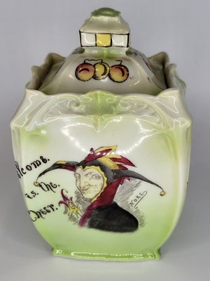Antique Royal Bayreuth Bavaria Jester Tobacco/Biscuit Jar Signed Noke c1902 RARE