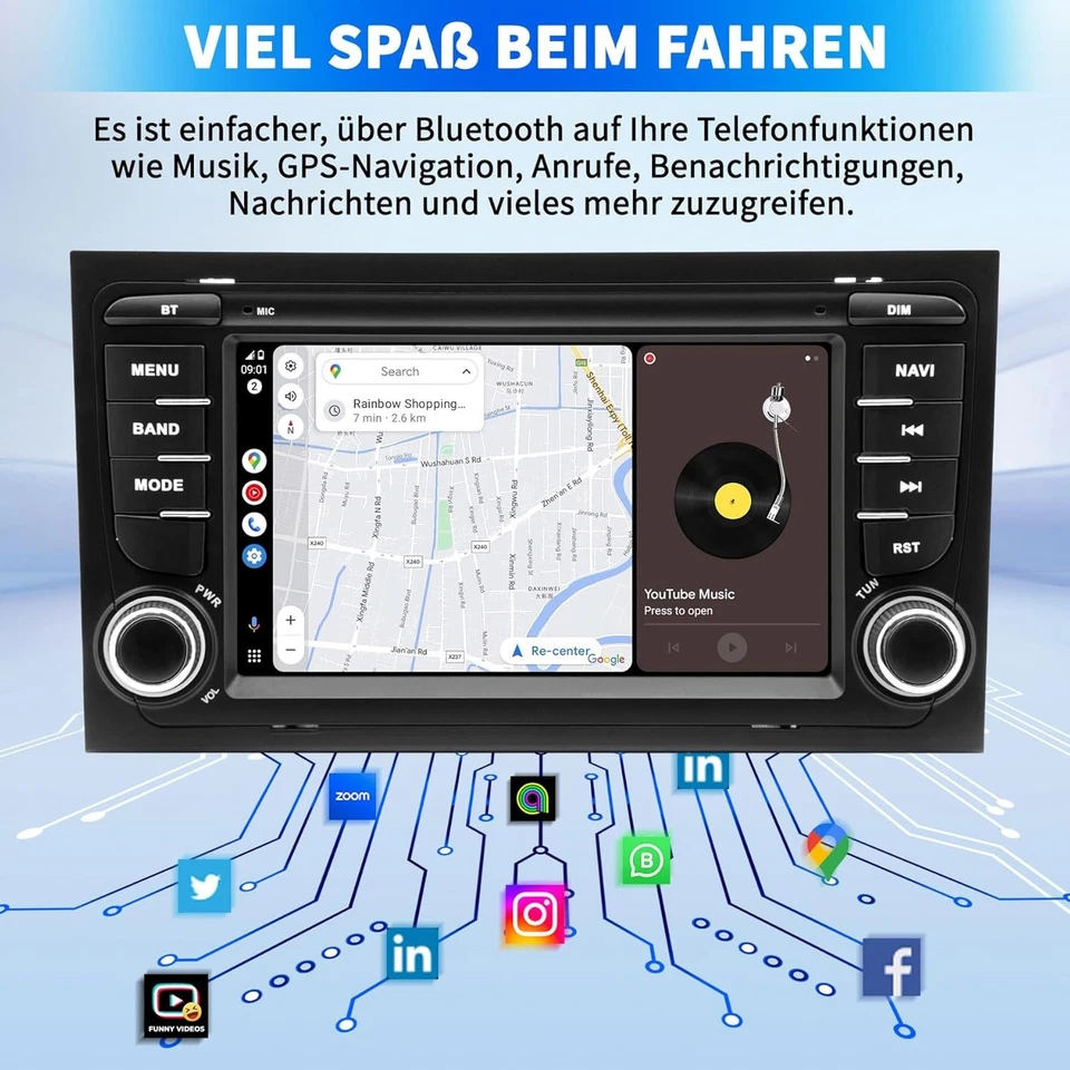 Gdienty Autoradio per Audi A4 S4 B6 B7 RS4, Sistema Android 12 2G 64G - Immagine 4 di 4