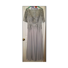 Gray Silver Lace Formal Dress Mother of the Bride Short Sleeve, Size L