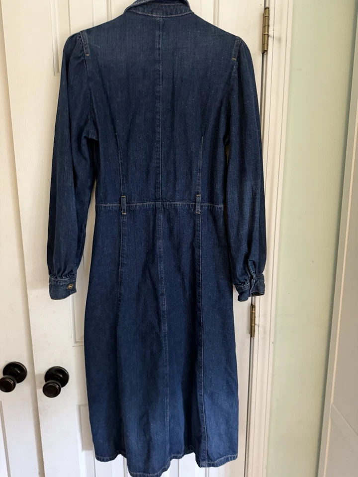 ZARA Blue Denim Long Sleeve Shirt Style Midi Dress, Medium - Image 3 of 4