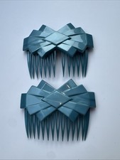Vintage GOODY Side Hair Combs 3 3/8" Blue Bow Plastic 80s 90s USA Flaw 