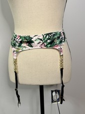 NWT VICTORIA'S SECRET XS/S TROPICAL PALM FLORAL SMOOTH GOLD CHAIN GARTER BELT