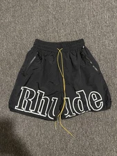 Rhude Logo Shorts Men's Medium Black Yellow Spell Out Logo Zip Pockets