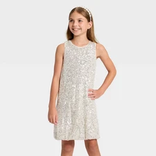 Girls' Sequin Bubble Hem Dress - Cat & Jack Light Silver S