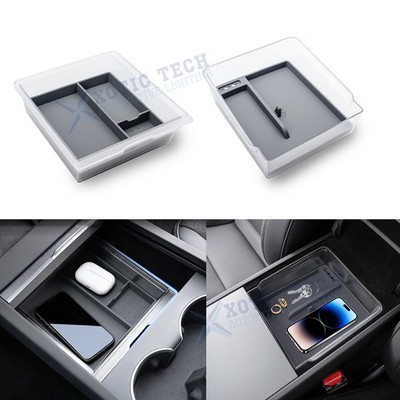 Gray Center Hidden Armrest Storage Box Container For Tesla Model Y Juniper 2pcs