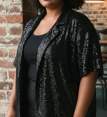 NEW Midnight Velvet Sequin Snap Front Shirt Top Blouse 3X