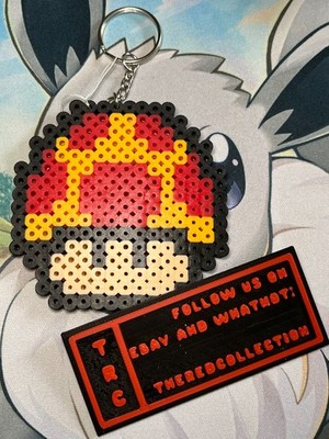 Pixel Perler Bead - Mega Mushroom Keychain - Super Mario - Art Custom Hama Melty