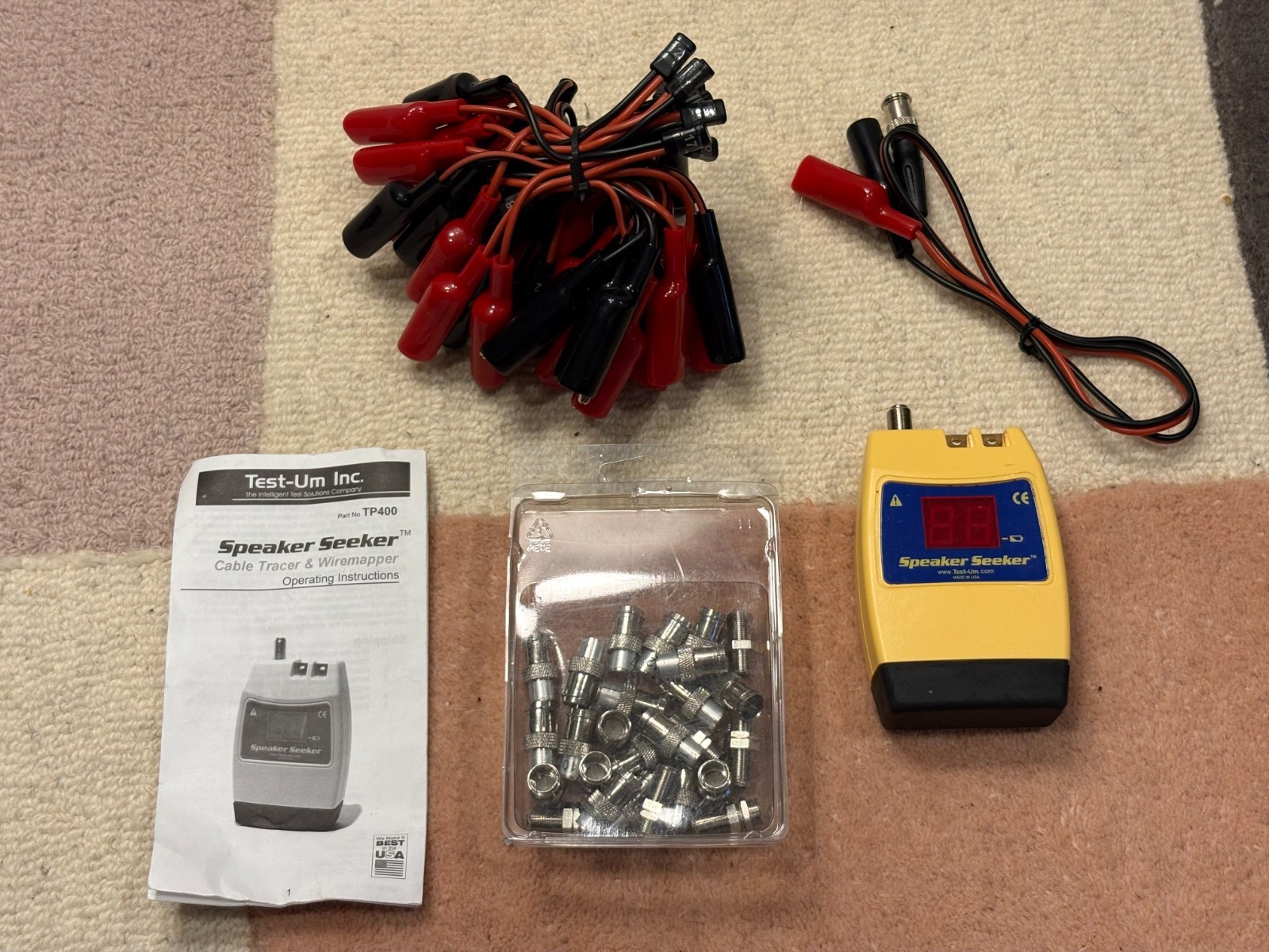 Test-Um SPEAKER SEEKER Cable/Speaker Wire Tester Tracker w/20x Alligator Clips +
