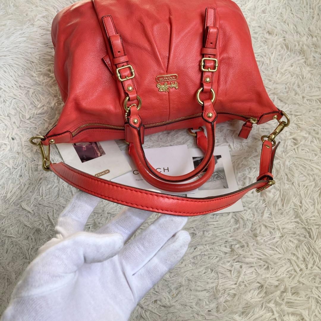 COACH Tote bag Red Leather 2way Shoulder bag Zip Old Vintage From Japan thumbnail 11