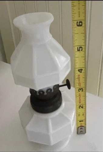 Antique Miniature Milk Glass Oil Lamp
