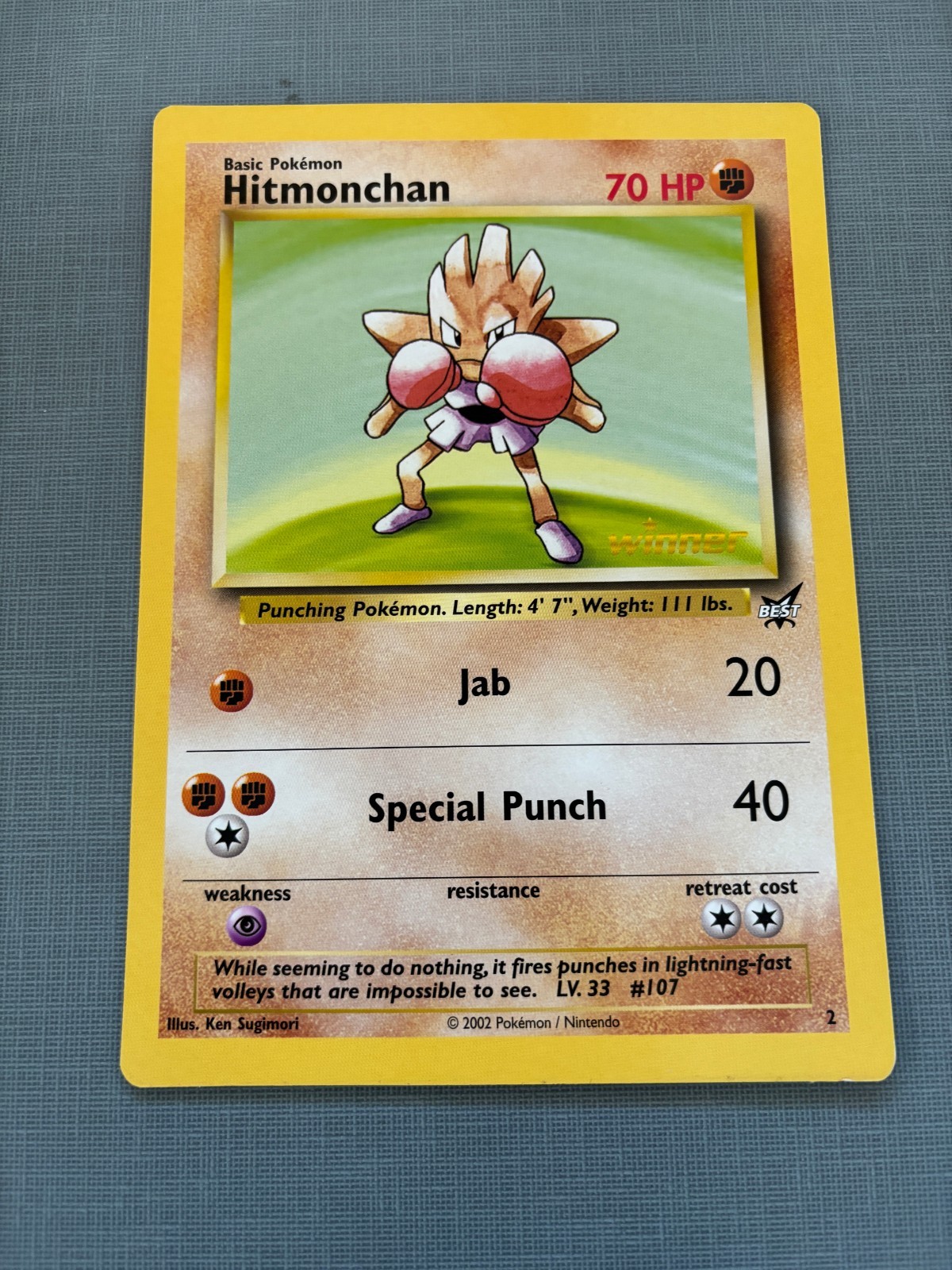 2002 Hitmonchan Jumbo Pokemon Card Gold Winner Oversized LP #2 #SG-84