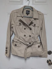 Blanc Noir Belted Coat Jacket Multi Zippered Pockets Cotton  Size Large,READ!