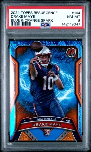 2024 Topps Resurgence #164 Drake Maye Blue & Orange Spark Refractor Rookie PSA 8