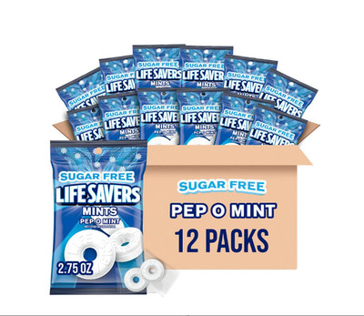 LIFE SAVERS Pep-O-Mint Breath Mints Hard Candy 2.75 Oz Bag Pack of 12