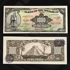 ​🇲🇽 1977 Mexico 1000 Pesos Banknote, Cuauhtemoc, Chichen-itza pyramid