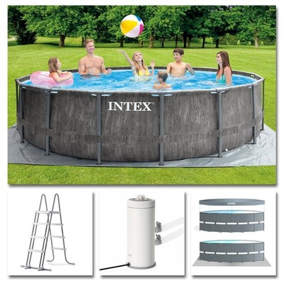 INTEX Komplettset Frame Pool Greywood Ø 457x122cm Filterpumpe Swimmingpool