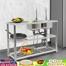 Stainless Steel Kitchen Sink Free Standing Double-bowl Commercial Sink Set