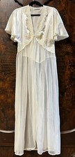 Vtg Val-Mode Peignoir Robe Only Sz M White Satin Sheer Lace Lingerie USA Made