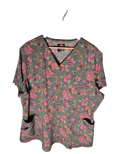 Dickies Scrub Top Womens Plus Size 3XL XXX Large Floral 5 Pocket Stretch