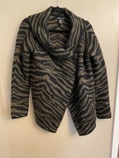 Adrienne Vittadini L Cardigan Black Brown Acrylic Wool Blend 1 Button Sweater