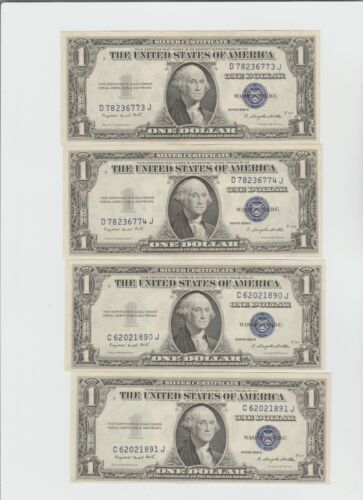 4 -1935 G $1 Dollar Bills 2 with moto $ 2 without moto.All notes uncirculated