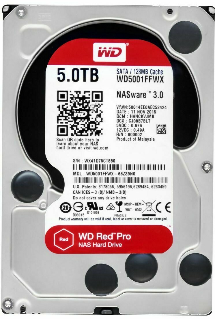 Western Digital Red 5TB WD5001FFWX 7200 RPM NASware 3.0 SATA Western Digital Red 5TB WD5001FFWX 7200 RPM NASware 3.0 SATA