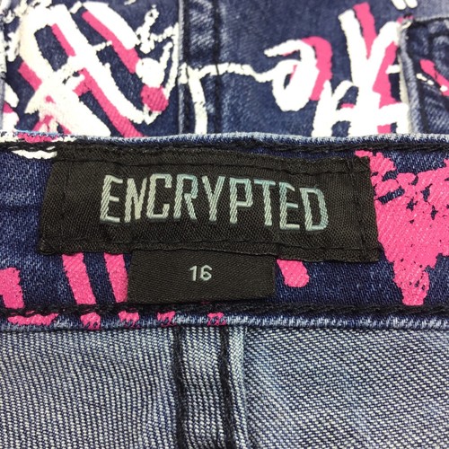 Encrypted / Street Graffiti Embellished Stretch Denim Blue Jeans / Girls Size 16 - Picture 7 of 12