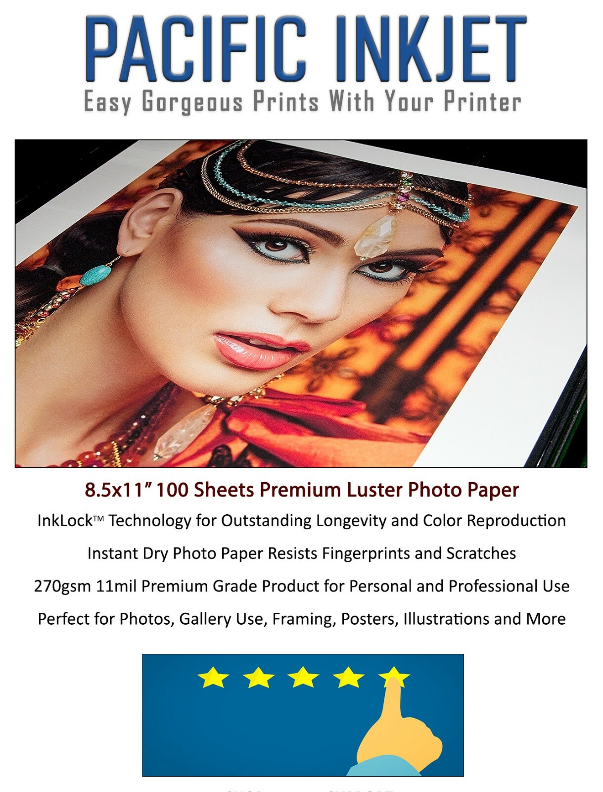 Pacific Inkjet 8.5x11 Luster Photo Paper 100-sheets for Epson/HP/Canon 11mil