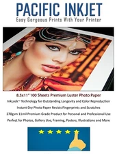 Pacific Inkjet 8.5x11 Luster Photo Paper 100-sheets for Epson/HP/Canon 11mil