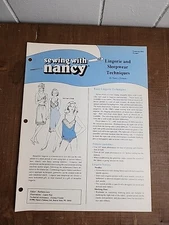 Sewing with Nancy Lingerie And Sleepwear Techniques Booklet Nancy Zieman 16 Page