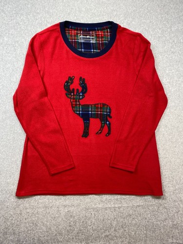 Eddie Bauer Pajama Top Womens Small Sweater Pullover Sleepwear Red Lounge Casual