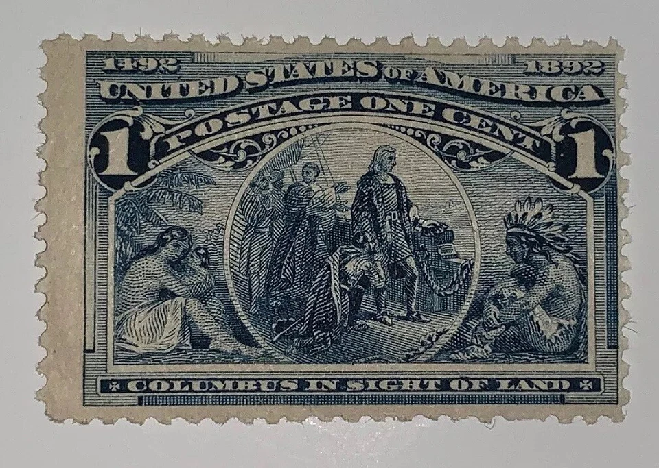 Travelstamps 1893 US Stamps Scott # 230, In Sight of Land, mnh, mint, og, 1 cent - Image 3 of 4
