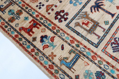 10 ft Hallway Animal Beige Runner Rug Afghan Hand Knotted Wool Oriental Rug - Picture 5 of 9