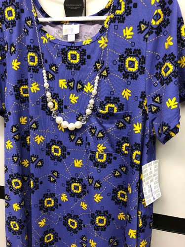 Neu mit Etikett LuLaRoe Large periwinkle schwarz gold Medaillons weicher Strick Carly Swing Kleid - Bild 5 von 9