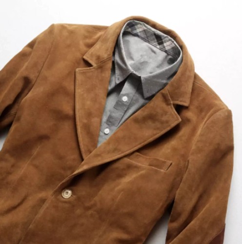 Men's Western American Brown Leather Blazer Pure Suede Coat Jacket 2 Button work - Picture 3 of 4