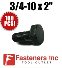 (QTY 100) 3/4-10 x 2" Structural Bolt Heavy Hex Cap Screw A325 Type 1 Plain