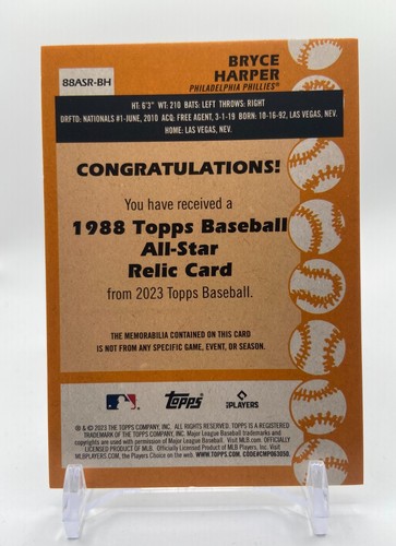 2023 Topps Series 2 BRYCE HARPER 1988 All-Star Relic Card - 88ASR-BH - Picture 2 of 2