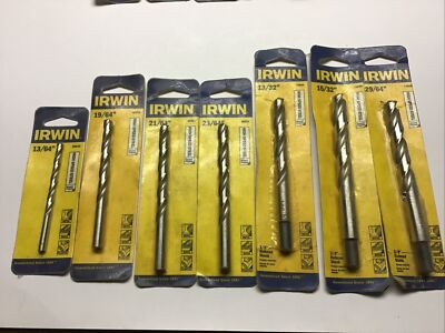 Lot of 8 - Irwin Tools High-Speed Steel Drill Bits Mixed Small & Medium sizes