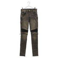 AMIRI MX2 Jeans Crushed Biker Denim Pants Leather Belly Grey Used