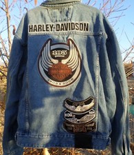 VTG Harley Davidson 105th Anniversary XL Embroidered Denim Jacket 1903-2008 Mens