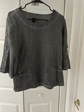 Focus Casual Life Gray Textured Lagenlook Boxy Top Cotton Blouse Women’s Small