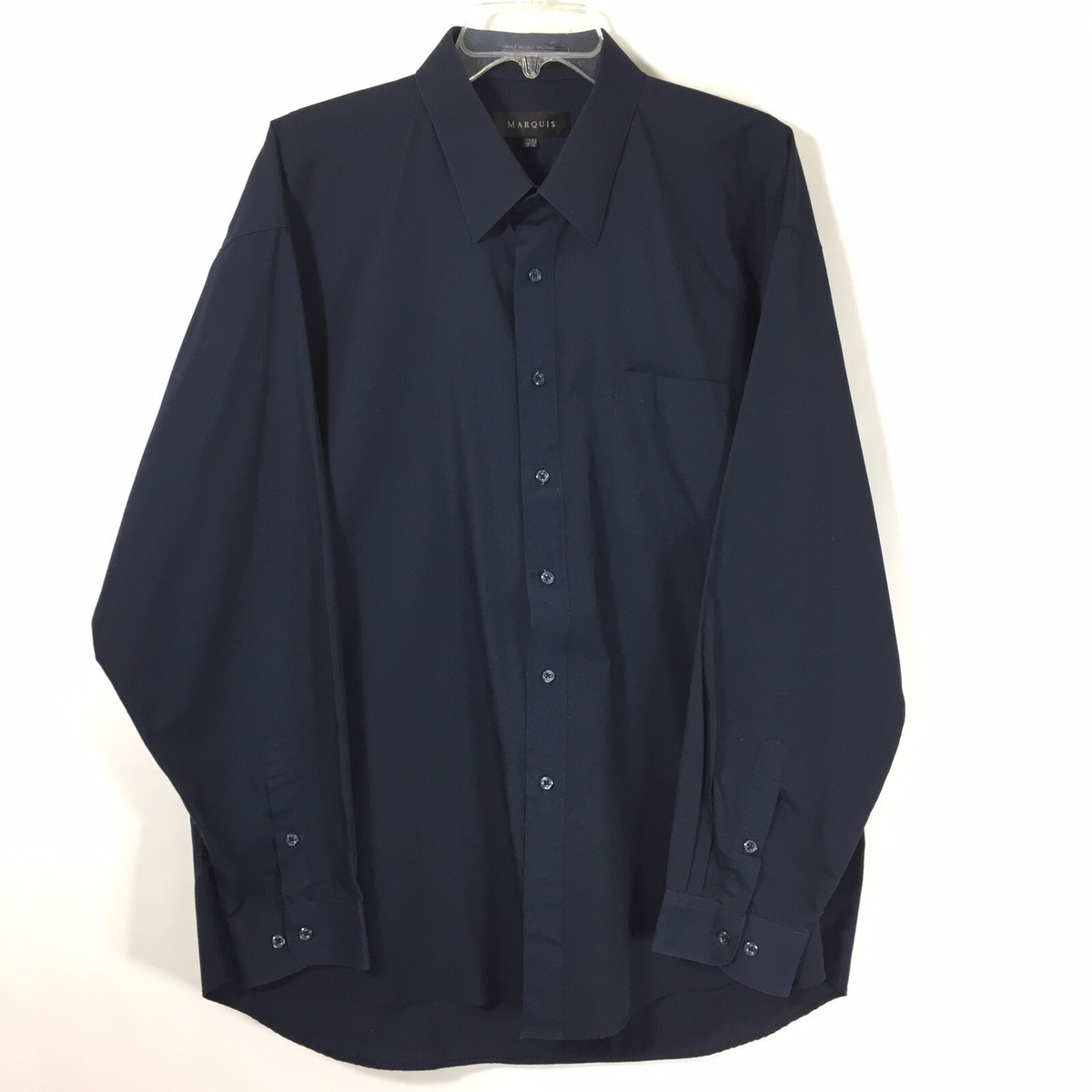 人文 marquiscount Marquis Shirt Mens XL Navy Blue Long Sleeve Button Up | eBay