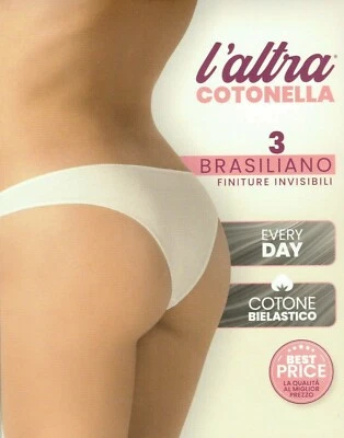 N.6 Slip BRASILIANO DONNA COTONELLA art.3490 COTONE BIELAST. FINITURE INVISIBILI