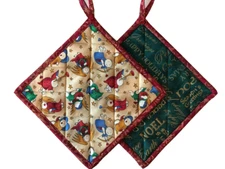 Handmade Christmas Quilted Pot Holders, Fabric Hot Pads, Set of 2
