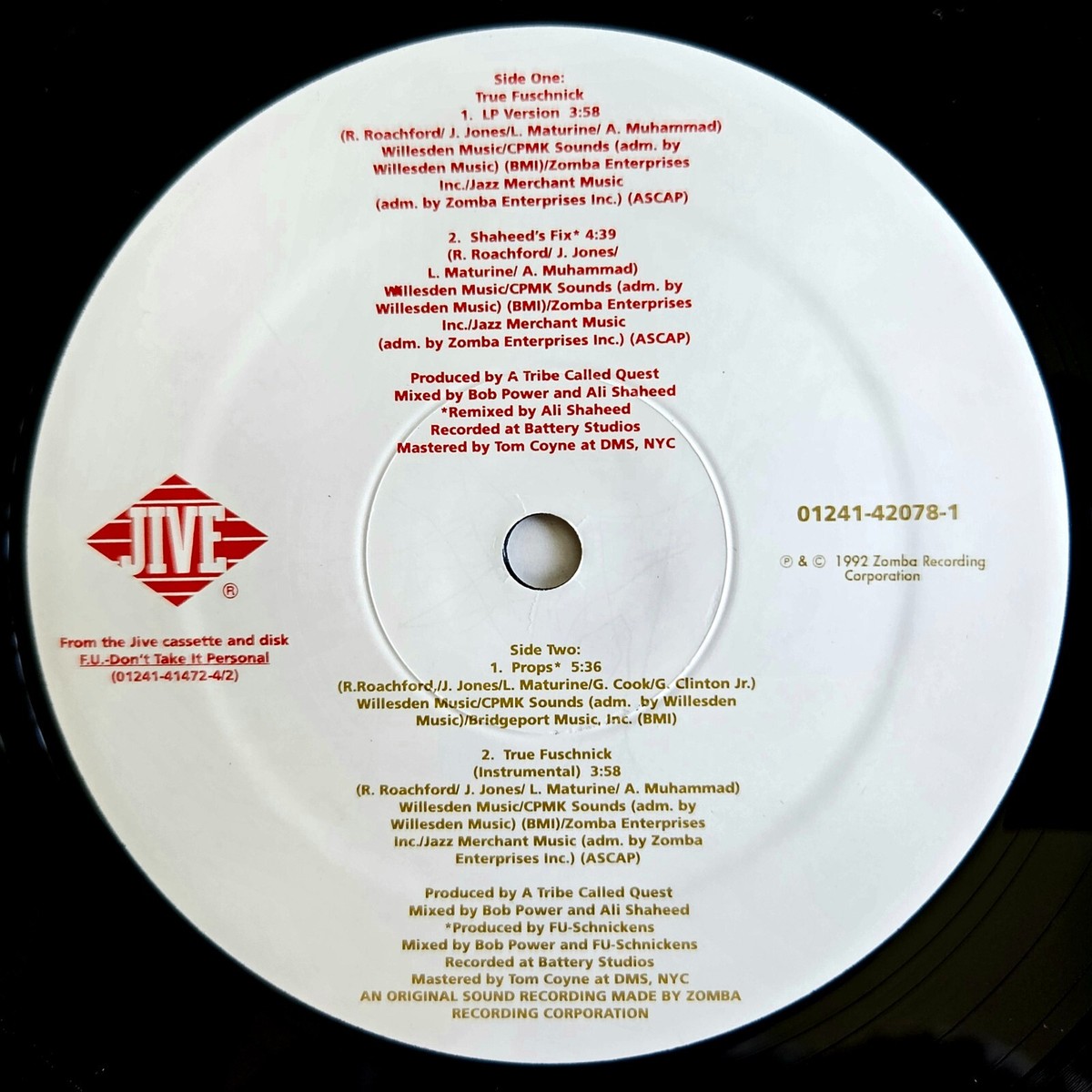 UKオリジナル美盤 Fu-Schnickens フーシュニッケンズ LP 1992 - FU-SCHNICKENS - TRUE FUSCHNICK - JIVE ORIGINAL - A TRIBE