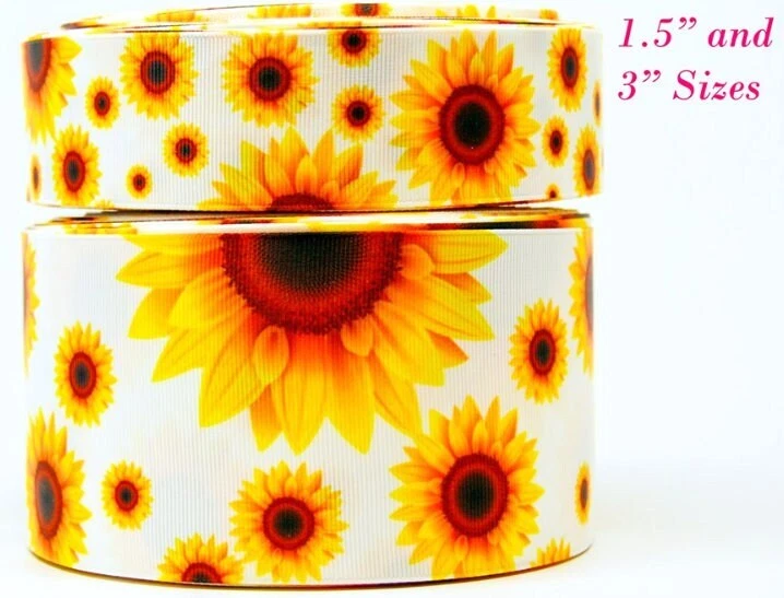 1.5" Wide (3 yards) Sunflower Printed Grosgrain Cheer Bow Ribbon - Image 1 of 1